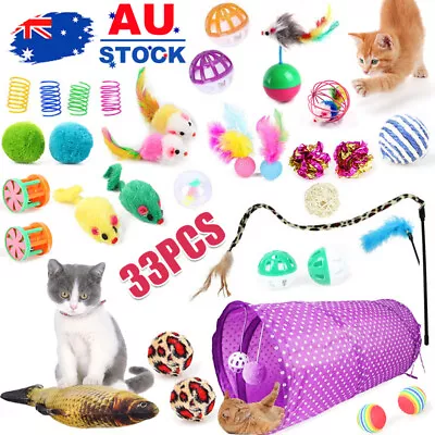 33PCS Bulk Buy Cat Kitten Toys Rod Fur Mice Bells Balls Catnip Lovely Pet Toy • $21.54