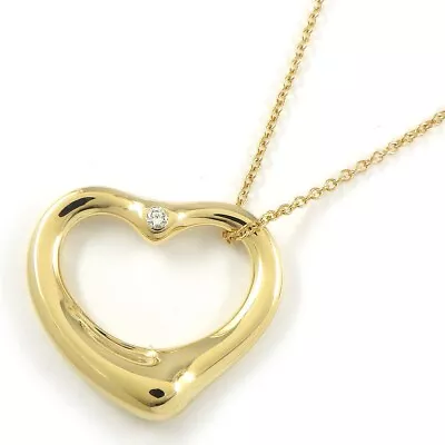 Tiffany & Co. Necklace Open Heart Large Elsa Peretti 2 Point Diamond 750YG • $850