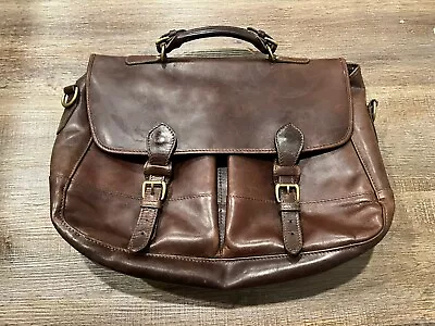 Rare MULHOLLAND BROTHERS LEATHER ANGLER BAG LAPTOP BRIEF CASE BROWN Retail $795 • $199.99