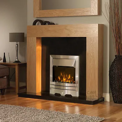 Electric Oak Surround Black Silver Modern Led Fire Fireplace Suite Large 54  • £589