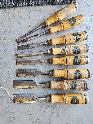 VTG Lot Of 8 Erik Anton Berg Eskilstuna Sweden Beveled Chisel Shark. E.A. BERG • $84