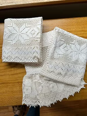 Vintage JC Penney Lace Crochet Cafe Curtains With Valance One Set 3 Pc 30.5  • $4.99