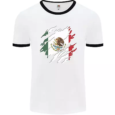 Torn Mexico Flag Mexican Day Football Mens Ringer T-Shirt • £9.99