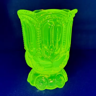 LG Wright Moon And Stars Uranium Glass Vaseline Glass Spooner • $174.99