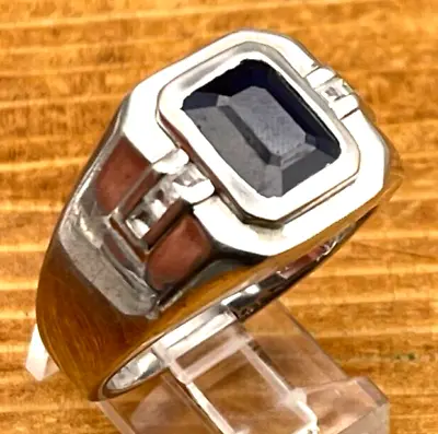 Big Mens Sapphire Signet Sterling Silver 925 Ring 11g Sz. 13 LUV557 • $79.99