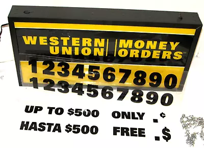 NOS VTG 1990s WESTERN UNION MONEY ORDERS LIGHTED 2-SIDED SIGN! W/CHAIN & LETTERS • $242.99