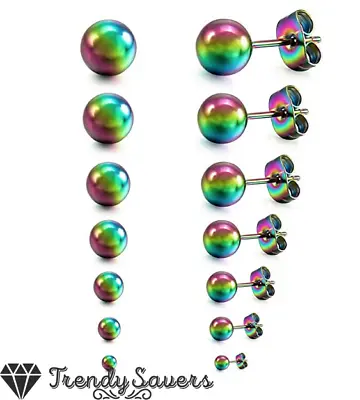Hypoallergenic Stainless Steel Multicolour Rainbow Cartilage Ball Stud Earrings • £2.99
