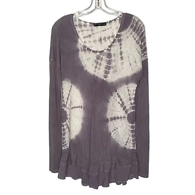 T*PARTY Lavender + White Tie-Dye Sheer Ruffle Hem Long Sleeve Tunic Size Large • $39.99