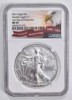 MS69 2021 Heraldic Eagle Silver Dollar T-1 35th Anniv. Special Label NGC • $42.95