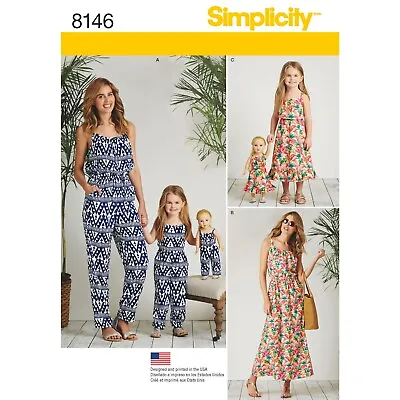SIMPLICITY 8146 CHILD MISSES & DOLL JUMPSUIT SUNDRESS Sewing Pattern 3-8 & XS-XL • $18.77