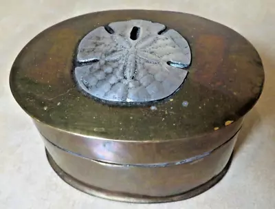 Vintage Metal Oval Trinket Box With Pewter Sand Dollar On Lid Marked Metzke • $19