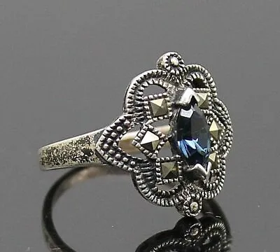 Marsala Vtg Marquise Iolite Marcasites Art Deco Style Sterling Silver Ring 7.75 • $95.95