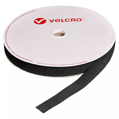 25mm 1  Inch Velcro® Brand Black Hook Or Loop Tape Metres Stick On Self Adhesive • £5.29