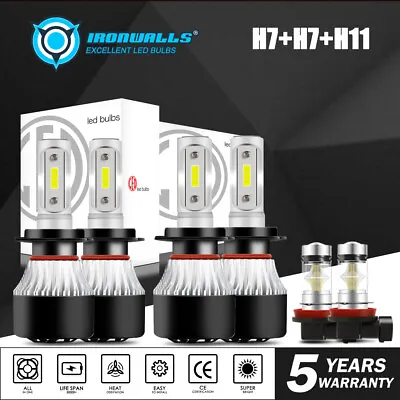 6PCS Combo H7+H7+H11 LED Headlight High Low Beam+Fog Light Bulbs Kit 6000K White • $39.99