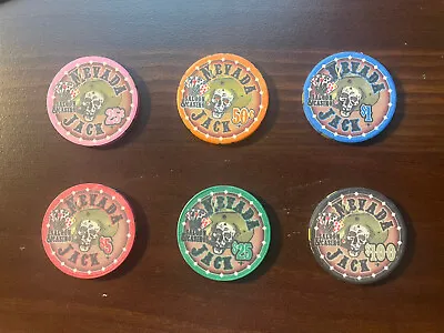 Nevada Jack Skulls 10 Gram Ceramic Poker Chips Sample Set - 6 Chips - 1 Of Each • £7