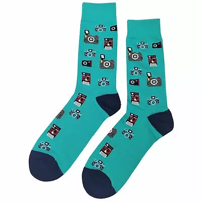 NWT Old Camera Dress Socks Novelty Men 8-12 Teal Crazy Fun Sockfly • $8.99