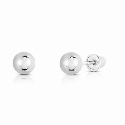 14K Real Solid Gold Round Ball Bead Sleeper Studs Earrings Screw-back 3-8mm • $99.99