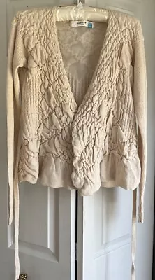 Anthropologie Sparrow Sweater Cardigan Merino Wool Ivory Textured Size Medium • $26