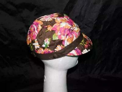 Vera Bradley Dark Brown Pink Orange Floral Hat Quilted Fleece Lined Cap OS Women • $14.99