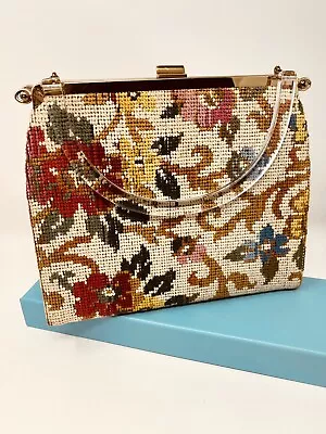 Vintage 1950s Tapestry  Convertible L&M By Edwards With Lucite Handle Handbag • $48.95