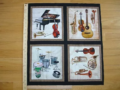 Musical Piano Guitar Brass Drums (A) Cotton Quilt Fabric Panel Blocks (4) • $4.85