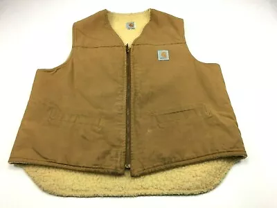 Carhartt Vest Mens XL? Vintage Sherpa Fleece Lined Tan Zip Up Logo Pockets • $53.99