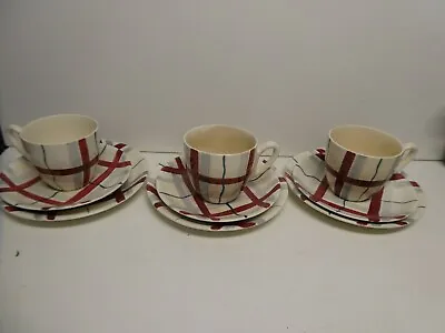 3 Jg Meakin England Trios China Studio Ware Pottery Plaid Tea Cup Saucer Plates • $59