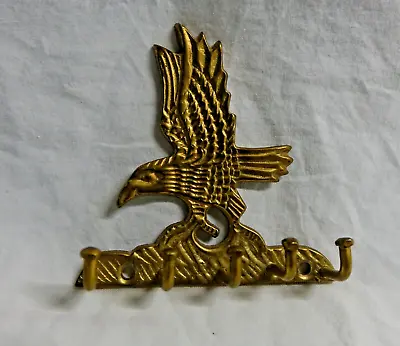 EAGLE KEY HOLDER Vintage Solid Brass Key Fob Wall Hanger 5 Hooks India 3  X 3  • $12