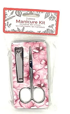 Manicure Set 3 Piece Scissors Clippers And Nail File Block Pink • $12.90