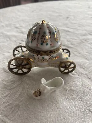 Vintage Point Main Porcelain Limoges Trinket Pill Box Cinderella Coach /Slipper￼ • $65