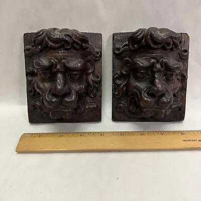 Pair Of Antique Carved Oak Lion Heads Furniture Salvage • $295