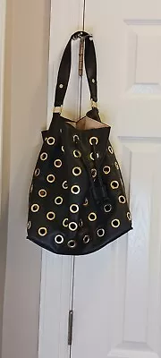 Soft Black Shoulder Bag Purse Tote For Women PU Leather W/ Open Gold Design  • $9.99