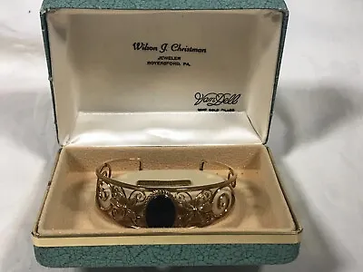 Vintage 12k Gold Filled Van Dell Bangle Cuff Black Onyx Bracelet W Original Box • $84.99