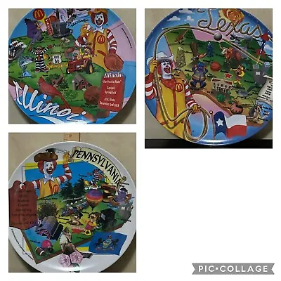 Ronald McDonald's Plastic Plates Lot Of 3 Texas-Illinois-Pennsylvania • $12
