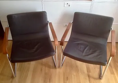 Wilkhahn Cura Leather And Walnut Cantilever Mid 20th Designer Chair X 2 • £550