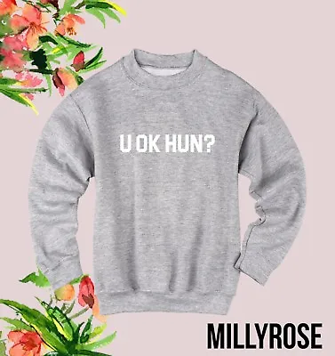 U Ok Hun? Meme Funny Ladies Womens Slogan Grey Black Jumper Sweater Sweatshirt • £27.99