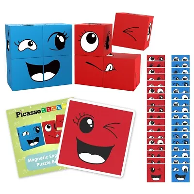 PicassoTiles 8 Piece Magnetic Cube Emoticon Mix & Match STEM Sensory Toy Blocks  • $9.99