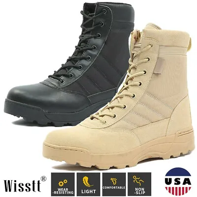 Mens SWAT Combat Outdoor Leather Military Ankle Boots Tactical Work Army Shoes • $39.99