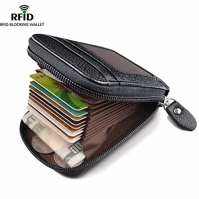 Men's Wallet Genuine Leather Credit Card Holder RFID Blocking Zipper Thin Pocket • $9.99