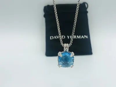 David Yurman 14mm Chatelaine Pendant Necklace Blue Topaz & Diamonds • $799.99