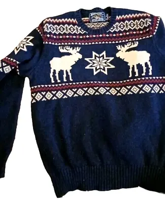 Mens Fair Isle Nordic Sweater Moose Deer American Living Sz Medium Knit Pullover • $26.95
