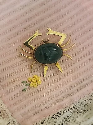 Vintage Crab Green Scarab Pin By WRE Richards Gold Filled • $27.99