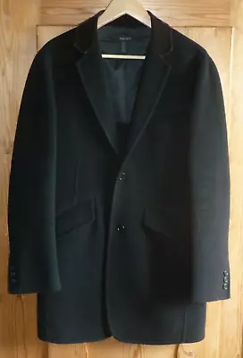 DKNY Men's Tailored Black Wool Overcoat With Velvet Collar Size Small • £24.99