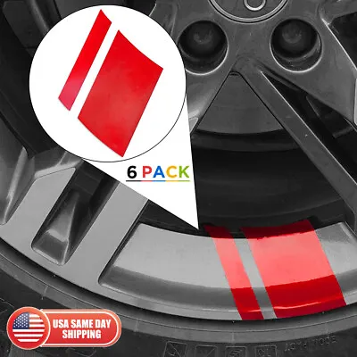 6pcs Car Wheels Tire Rim Vinyl Decal Racing Stripes Sport Decorate Sticker Red • $6.49