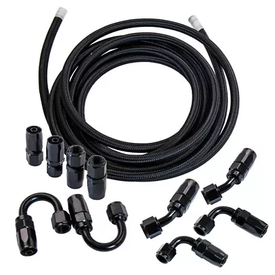 AN6 6AN Fitting Nylon Stainless Steel Braided Fuel Hose End Adapter Oil Line Kit • £46.50