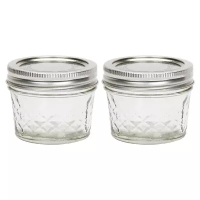 Ball Quilted Crystal Jelly Jar 4oz Glass Regular Mouth With Lid And Band 2 Jars • $10.95