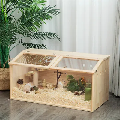 US Stock Wood Middle Hamster Cage Habitat With Acrylic Window Small Animal Hutch • $86.35