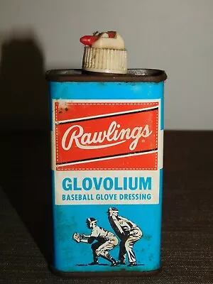 Vintage Baseball 4 1/2  High Rawlings Glovolium Glove Dressing Tin Can 1/2 Full • $34.99