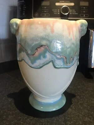£14.99 • Buy CROWN DEVON Blue Green Drip Glaze Vase Rams Head Handles Vintage Art Deco 1930s