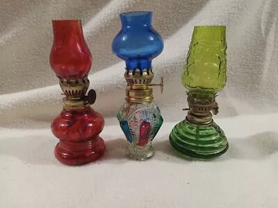 Miniature Oil Lamp Lantern Lot Of 3 Hong Kong Green Red Blue • $30.60